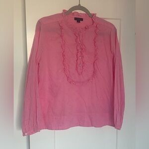J Crew Pink Cotton Eyelet Long sleeved Blouse size Medium like new condition